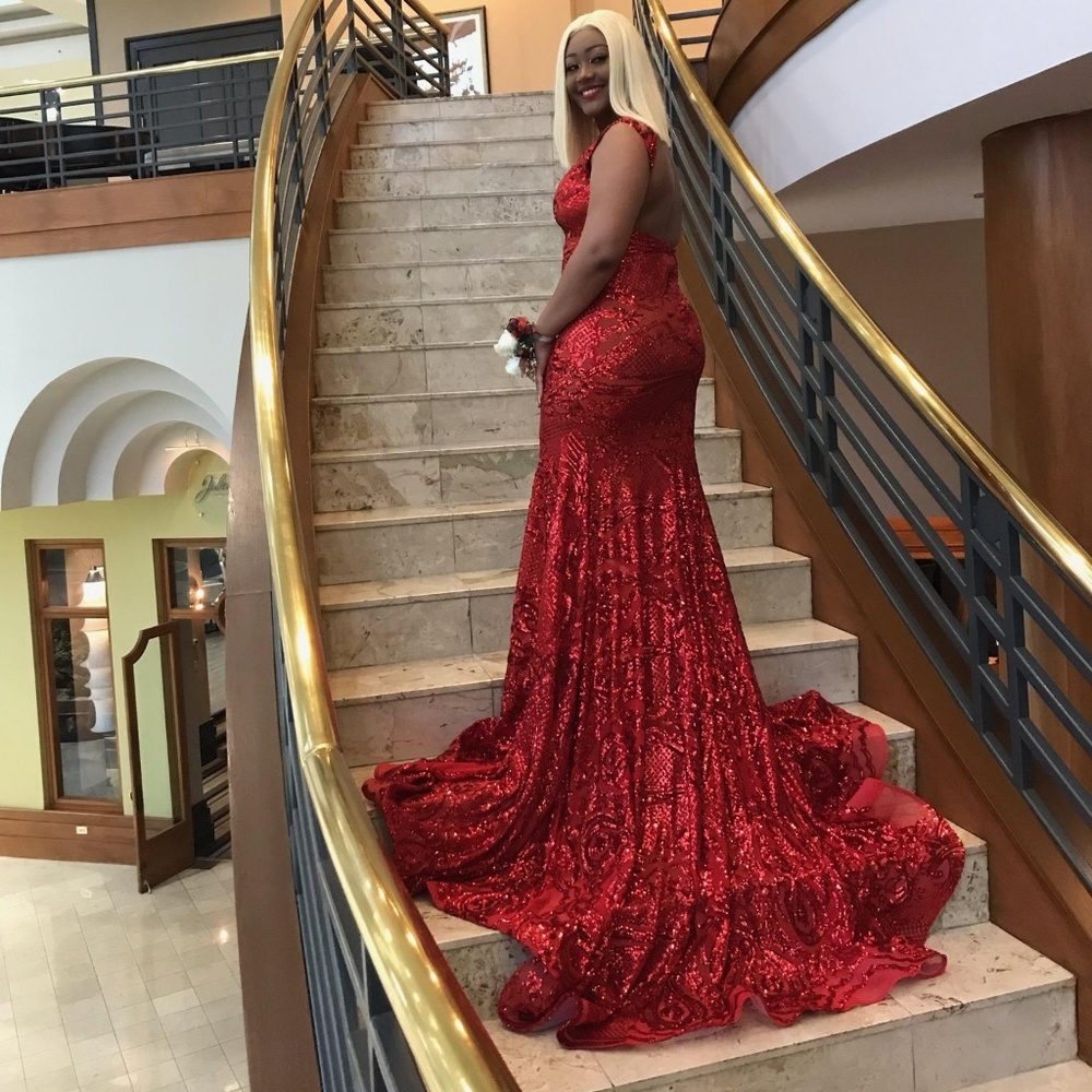 Red floor length gown